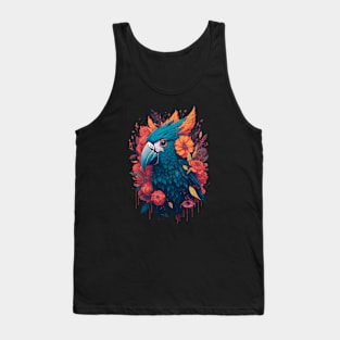 Flower Bloom Cockatoo Parrot Bird In Vintage Retro Style Tank Top